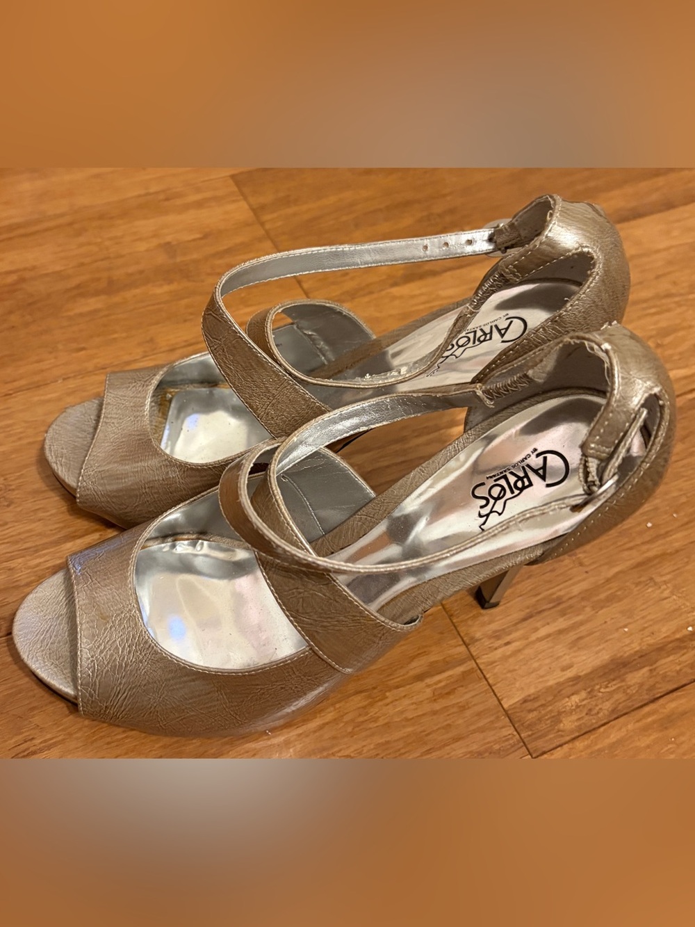 Carlos by Carlos Santana Metallic Gold Peep-Toe Heels with Ankle Strap